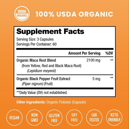 USDA Organic Maca root capsules packaging
