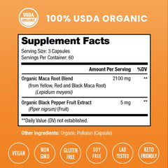 USDA Organic Maca root capsules packaging