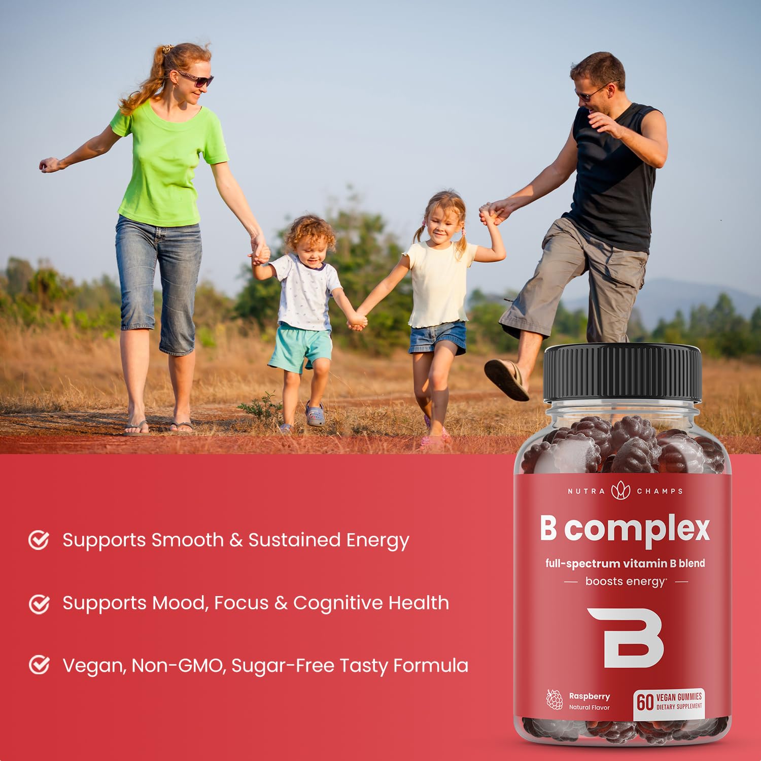 Full spectrum B vitamins gummies showing B1 to B12