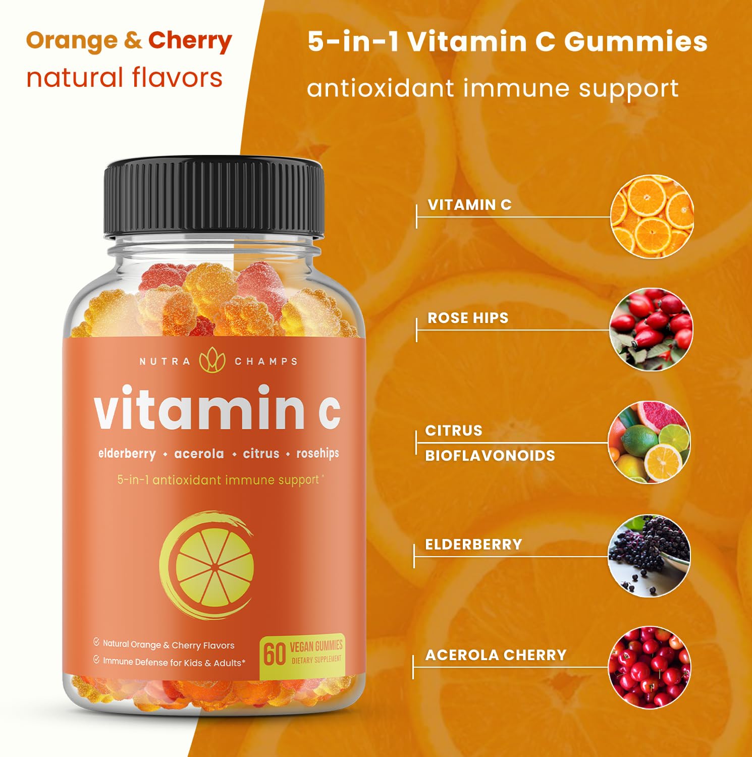 Adults' orange-flavored Vitamin C Gummies close-up