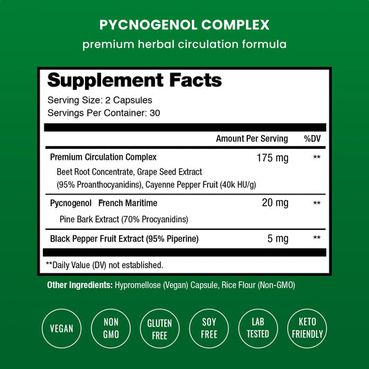 Close-up of NutraChamps Pycnogenol 60 capsules bottle