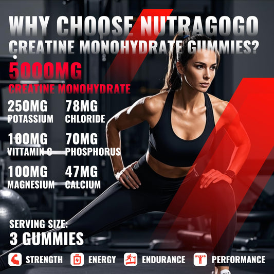 Back label of NUTRAGOGO Creatine Monohydrate Gummies bottle
