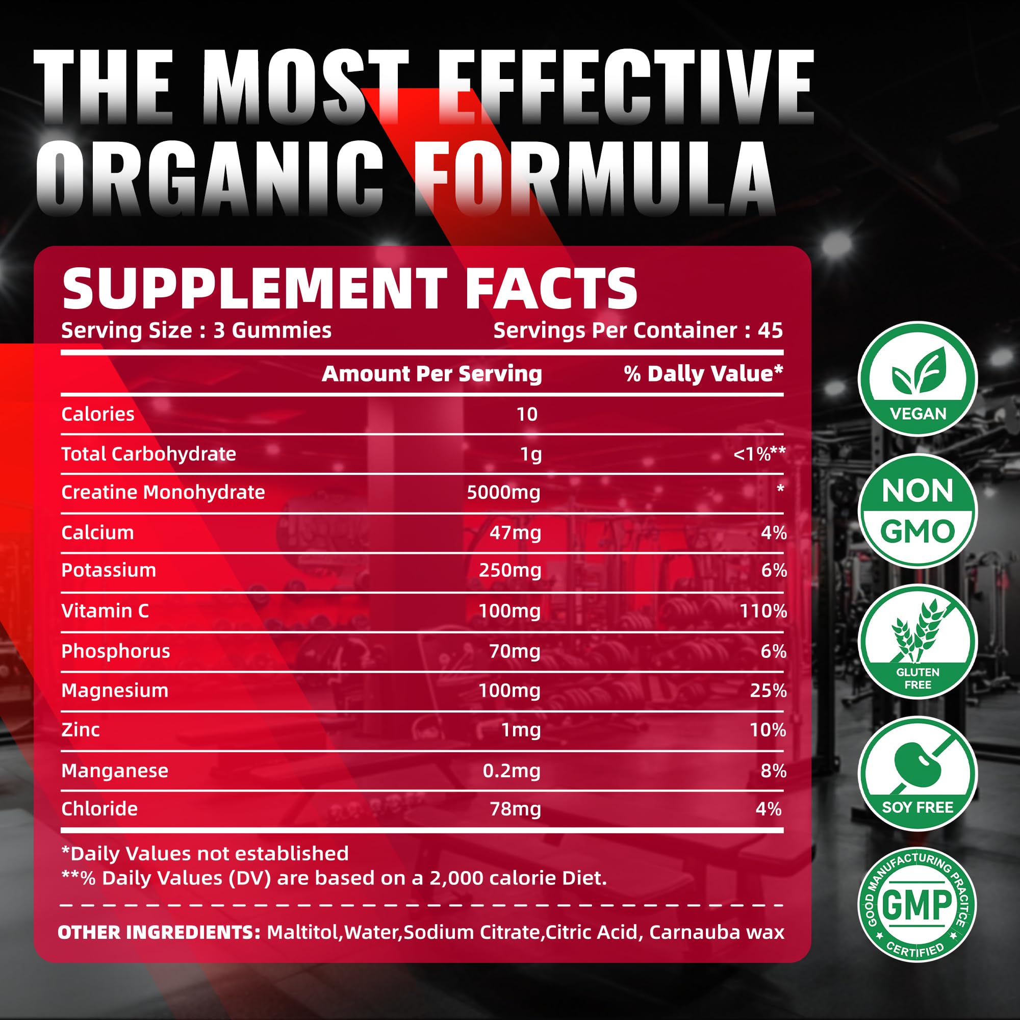 Nutrition facts panel for NUTRAGOGO Creatine Monohydrate Gummies