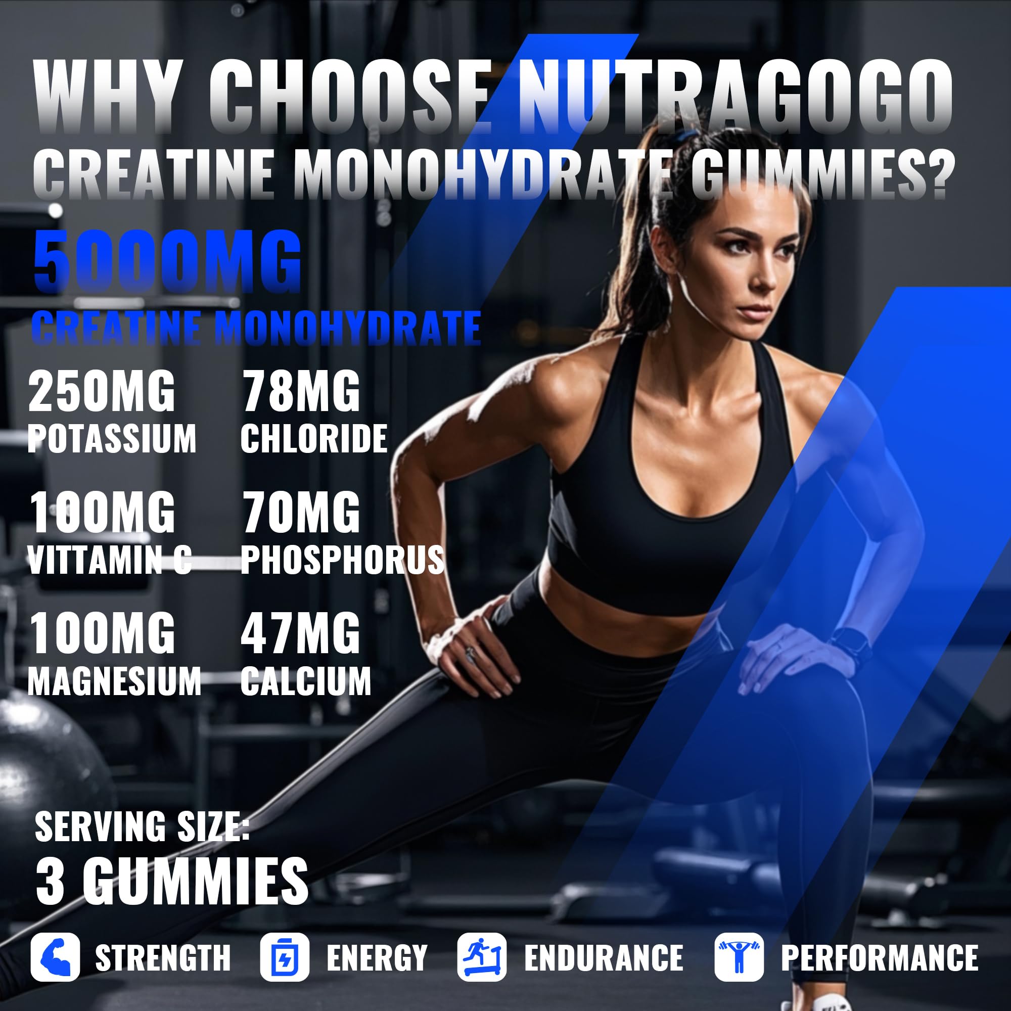 Serving size of 3 gummies with 5g creatine monohydrate