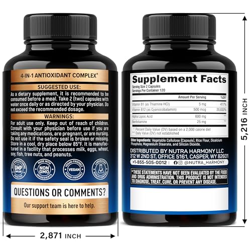 NUTRAHARMONY ALA capsules close-up highlights 600mg dose for energy