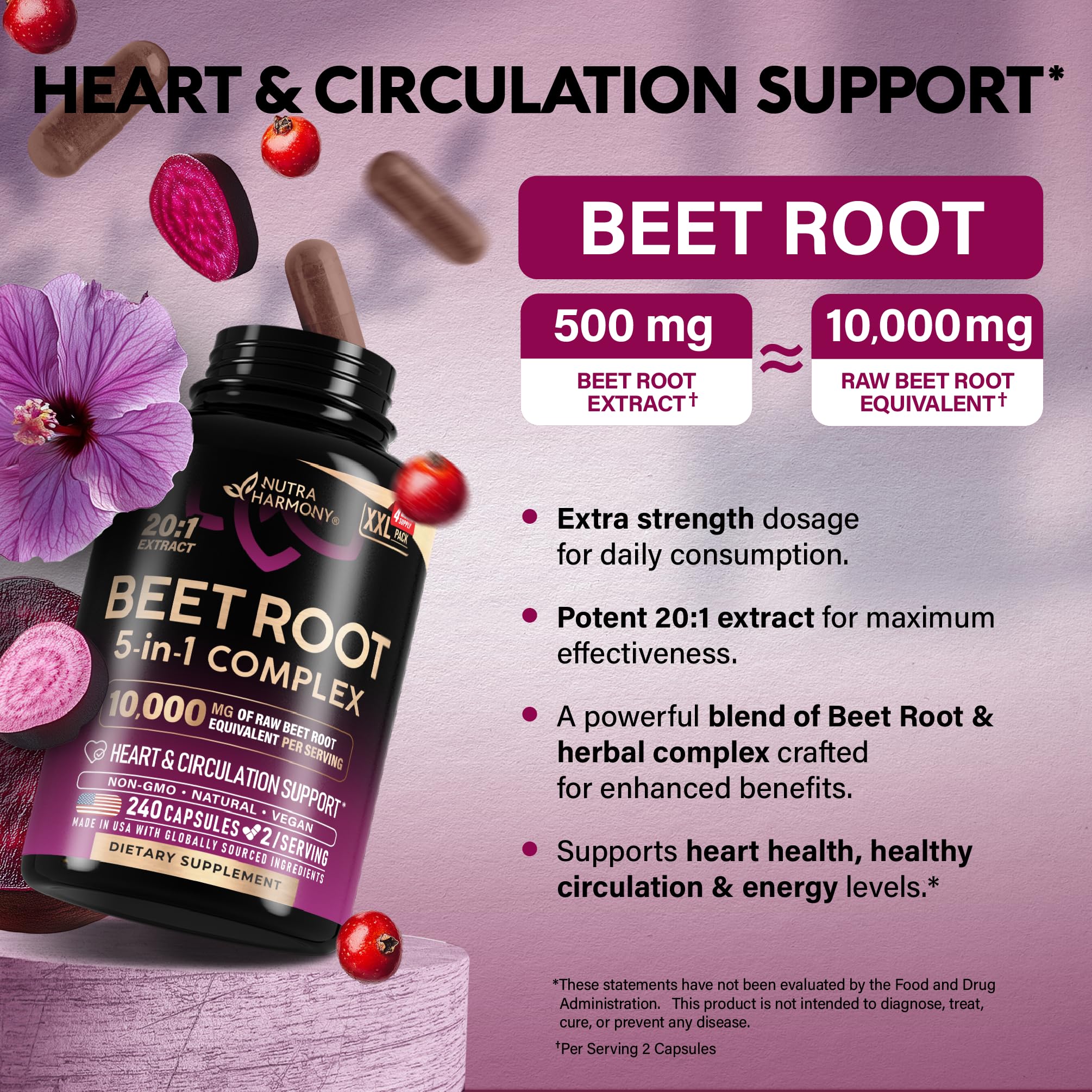 NutraHarmony Beet Root 5in1 capsules ready for daily use and energy