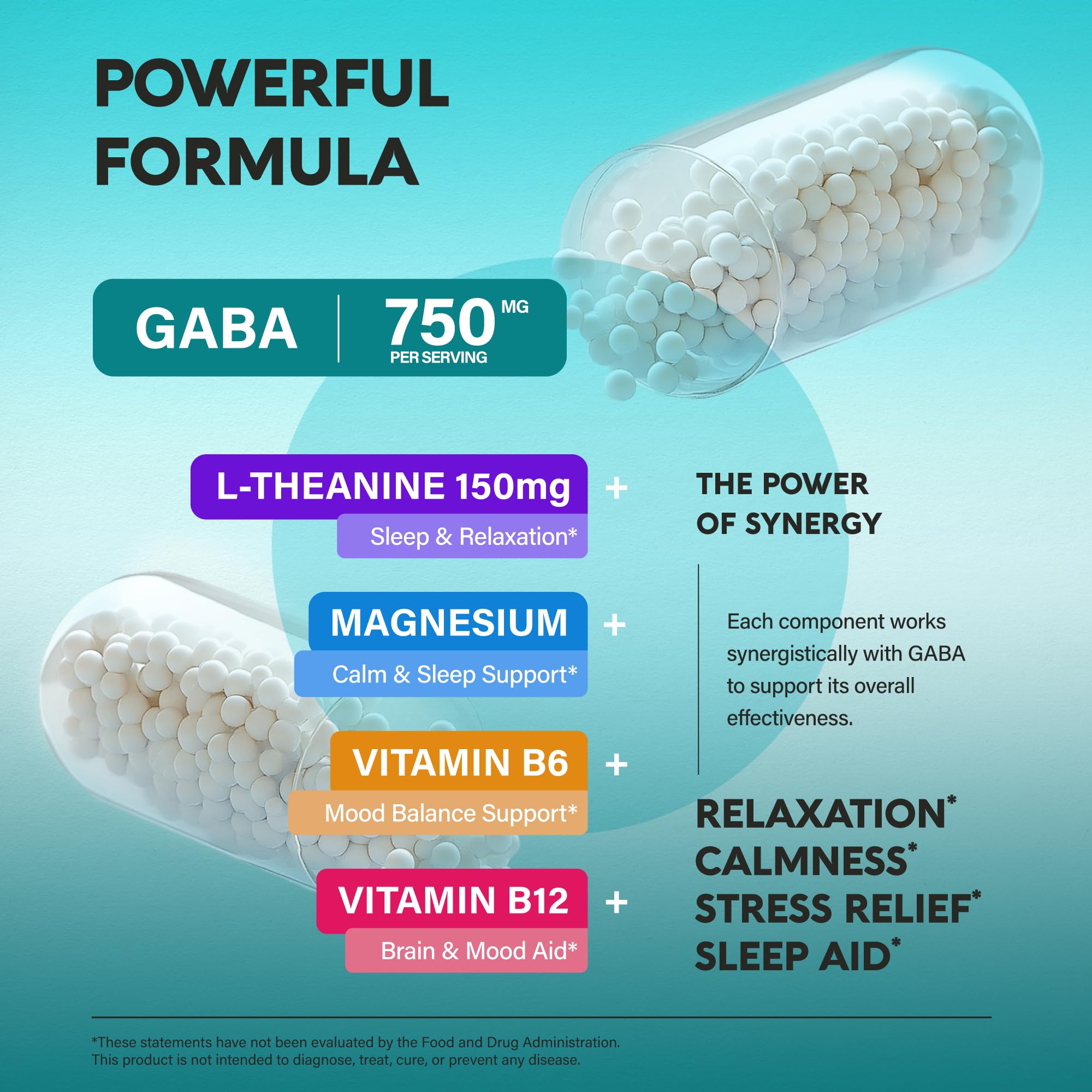 NUTRAHARMONY GABA L-Theanine bottle open with capsules ready to take