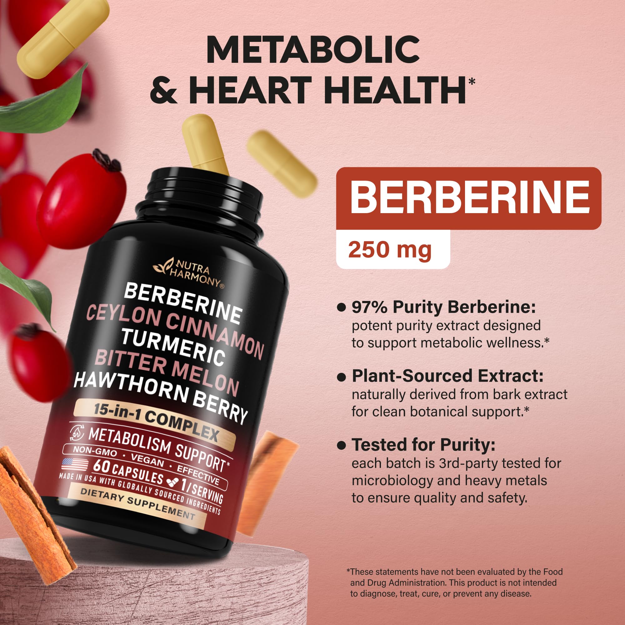 NUTRAHARMONY ingredient stack including berberine and cinnamon for synergy