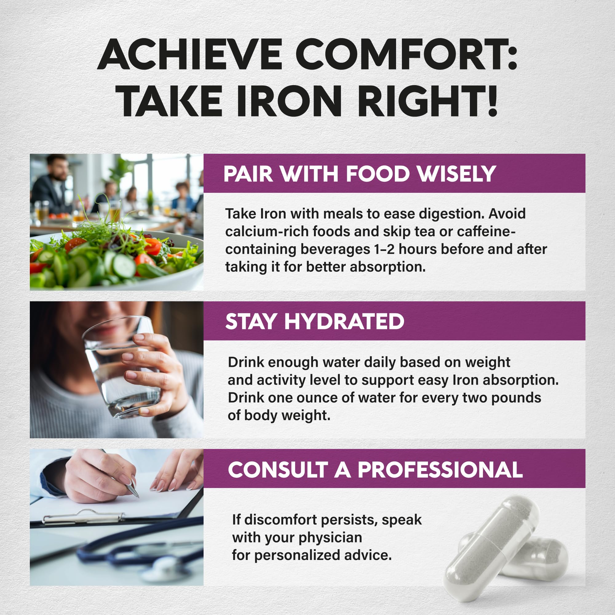 Science-backed formula image highlighting iron absorption benefits