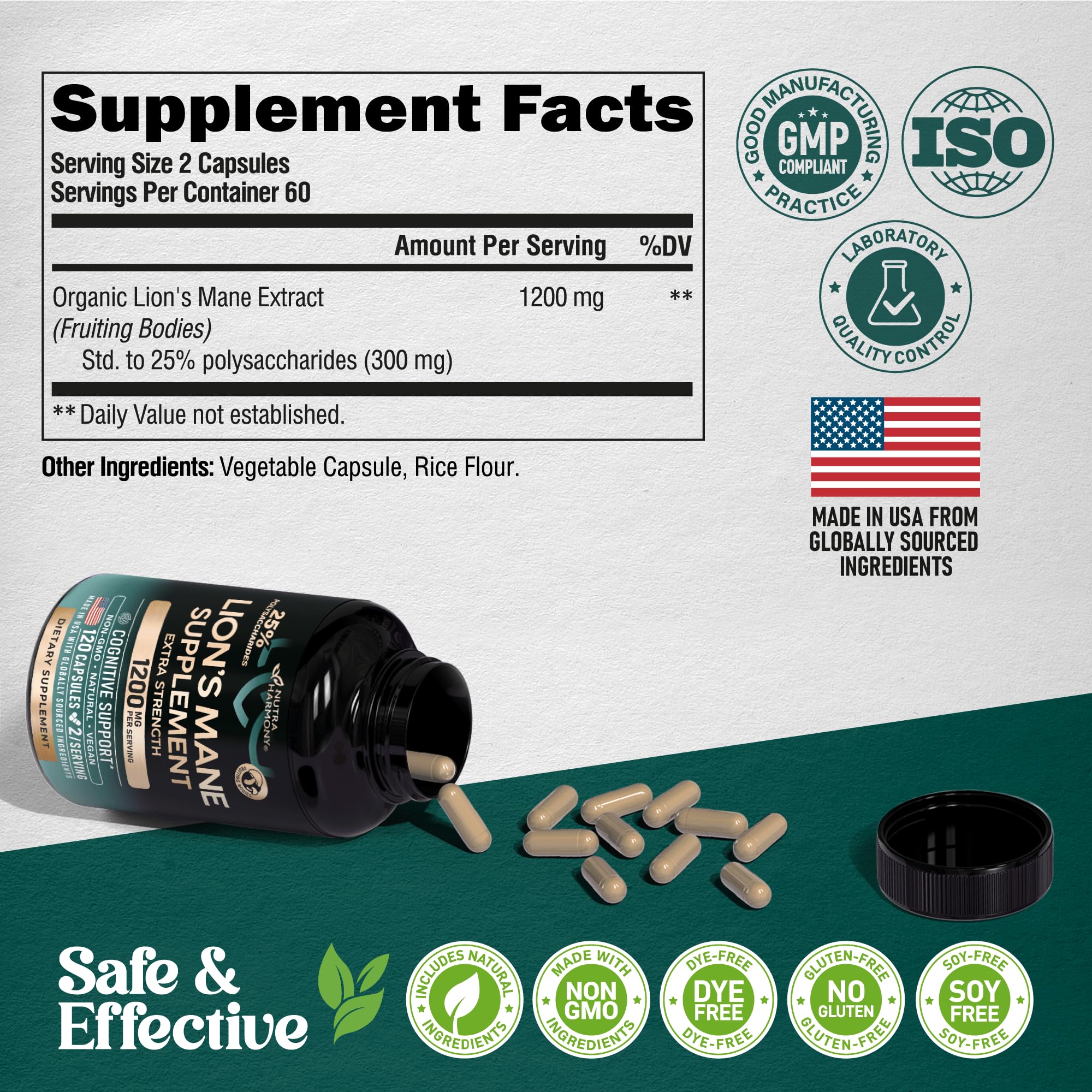 NutraHarmony branding and packaging for Lions Mane