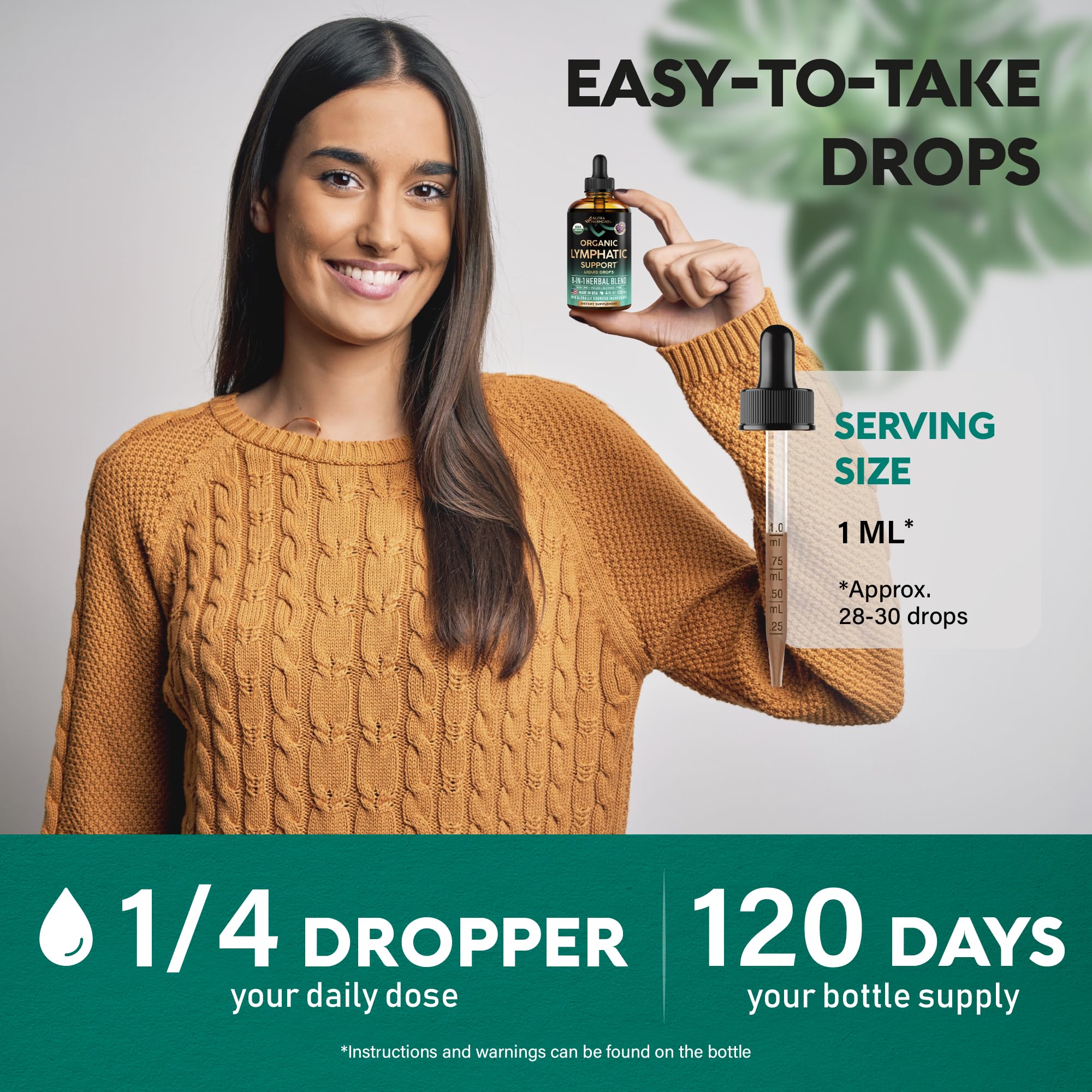 NutraHarmony Lymph Drops glass bottle with droplets ready to use