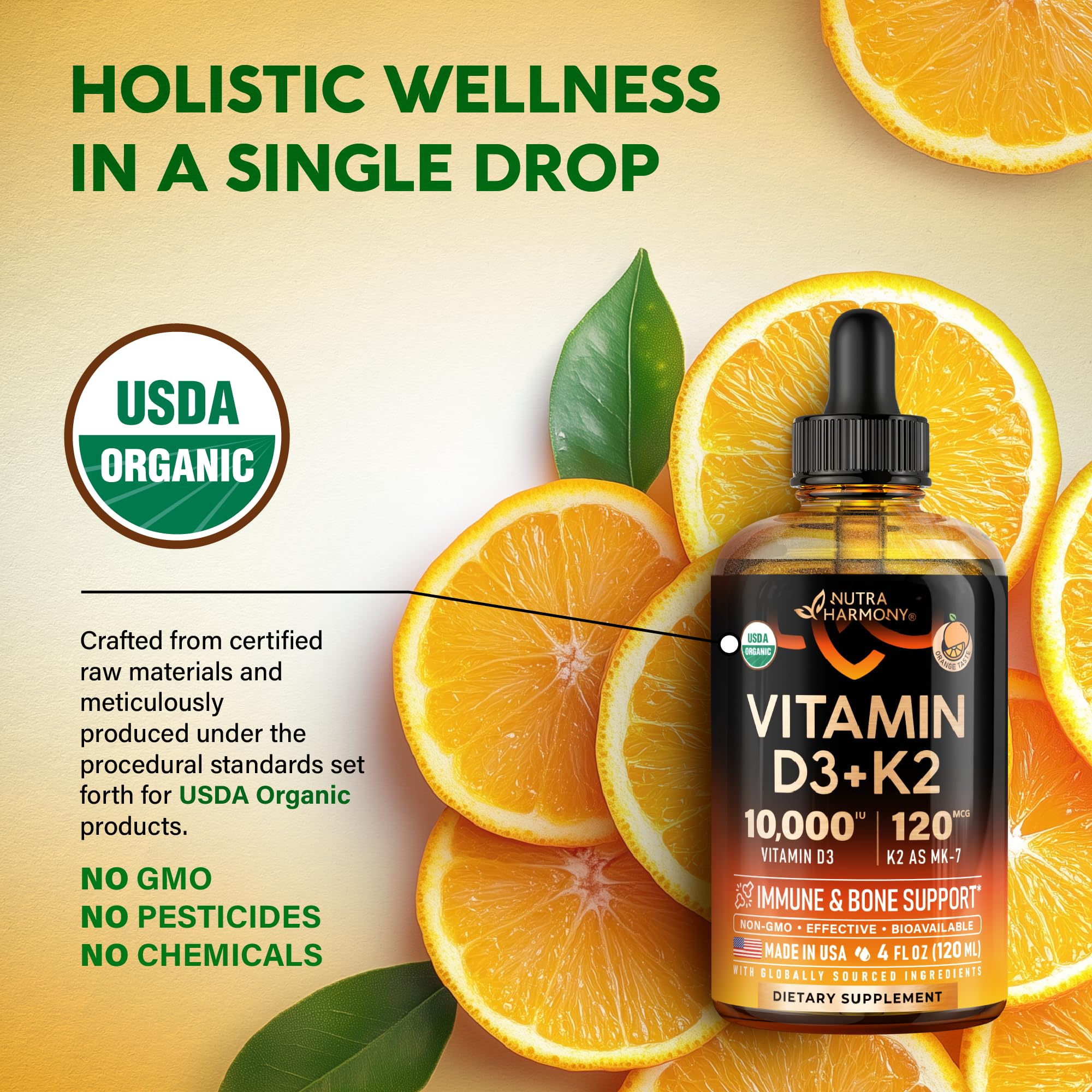 Ingredients and supplement facts for D3 K2 drops