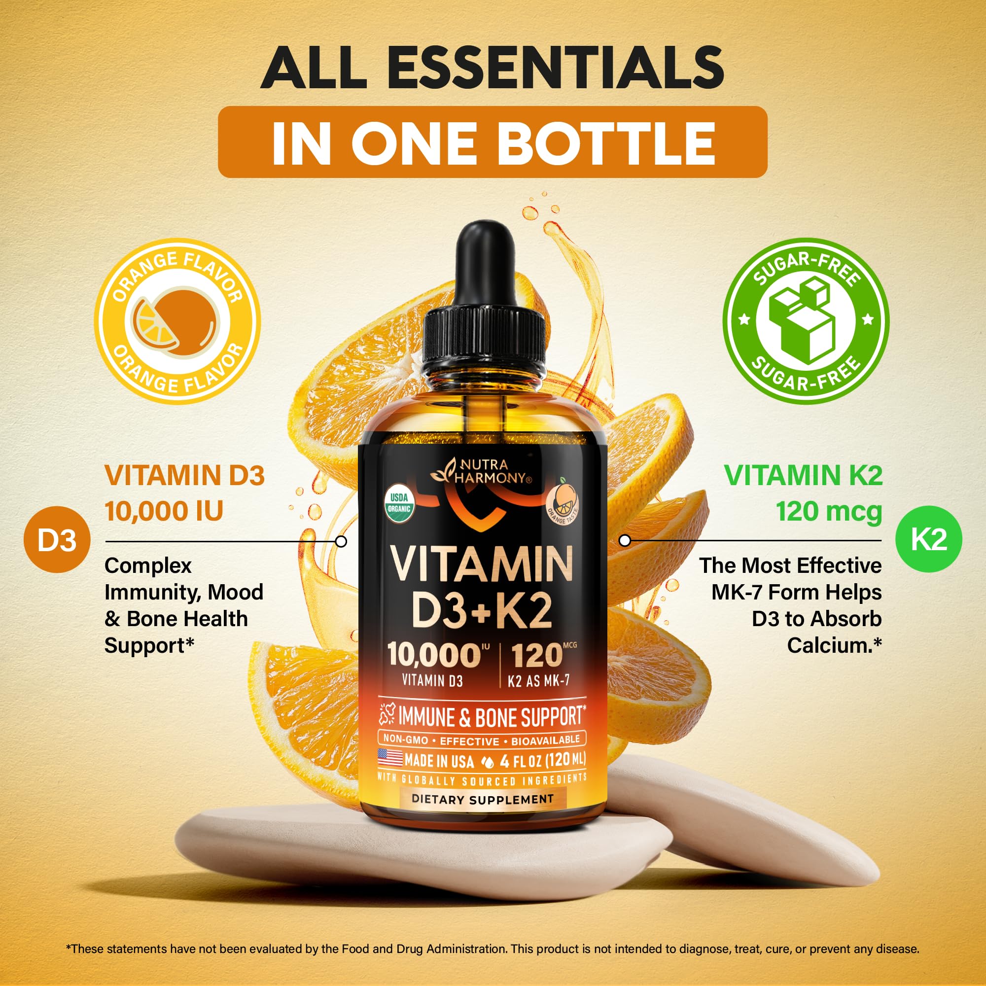 USDA Organic seal on NutraHarmony D3 K2 drops