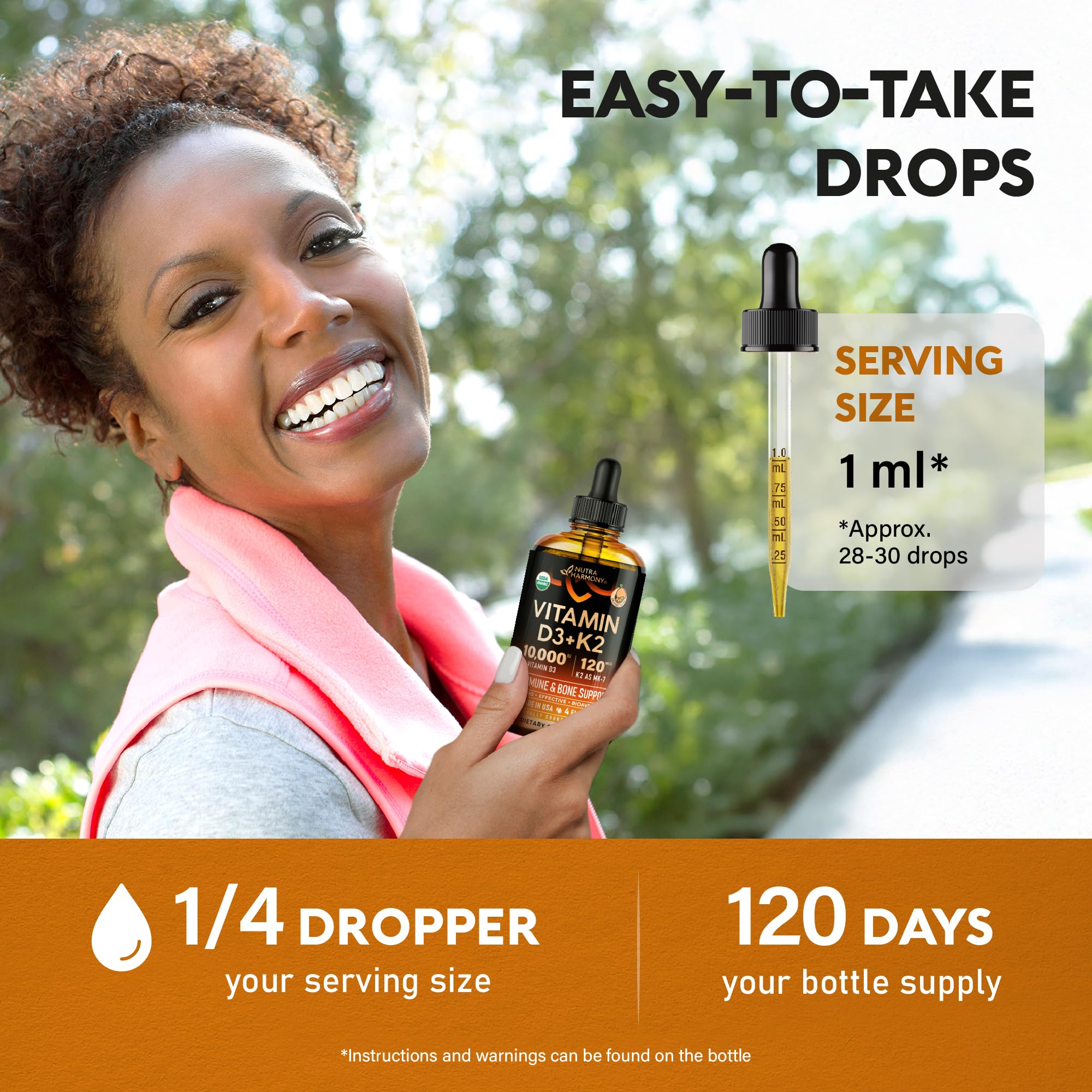 Sugar-free orange flavored Vitamin D3 K2 drops graphic