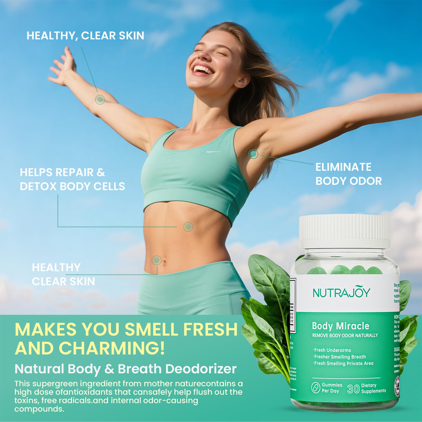 Ingredients: chlorophyll, spirulina, chlorella