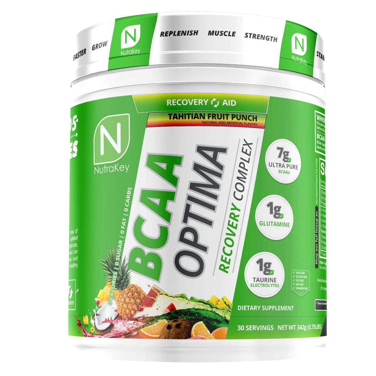 NutraKey BCAA Optima post-workout recovery powder, Fruit Punch flavor