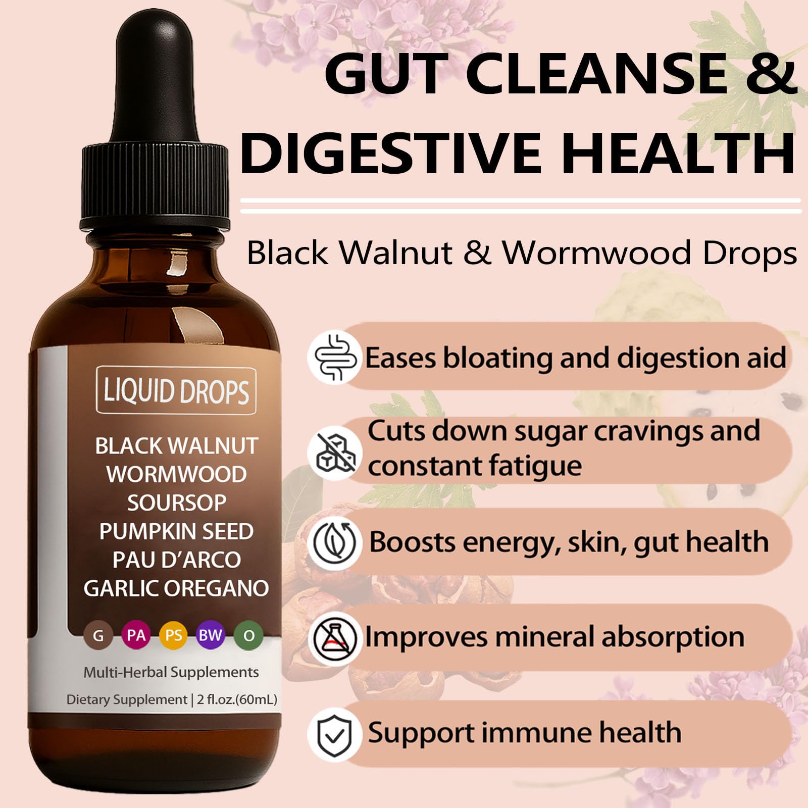 Wormwood and Black Walnut digestive drops with clove and soursop