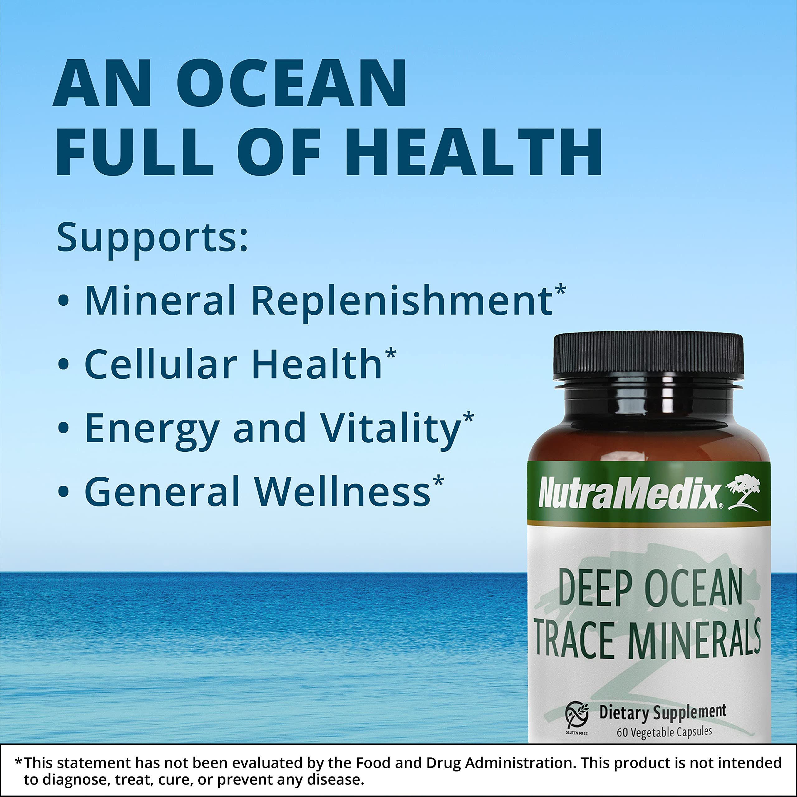 Bottle set against white background with ocean minerals theme