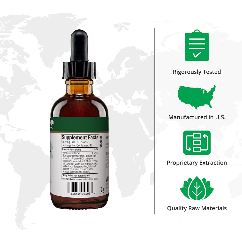 Close-up of Epimedium, Maca, Ginkgo Biloba, and L-Arginine ingredients