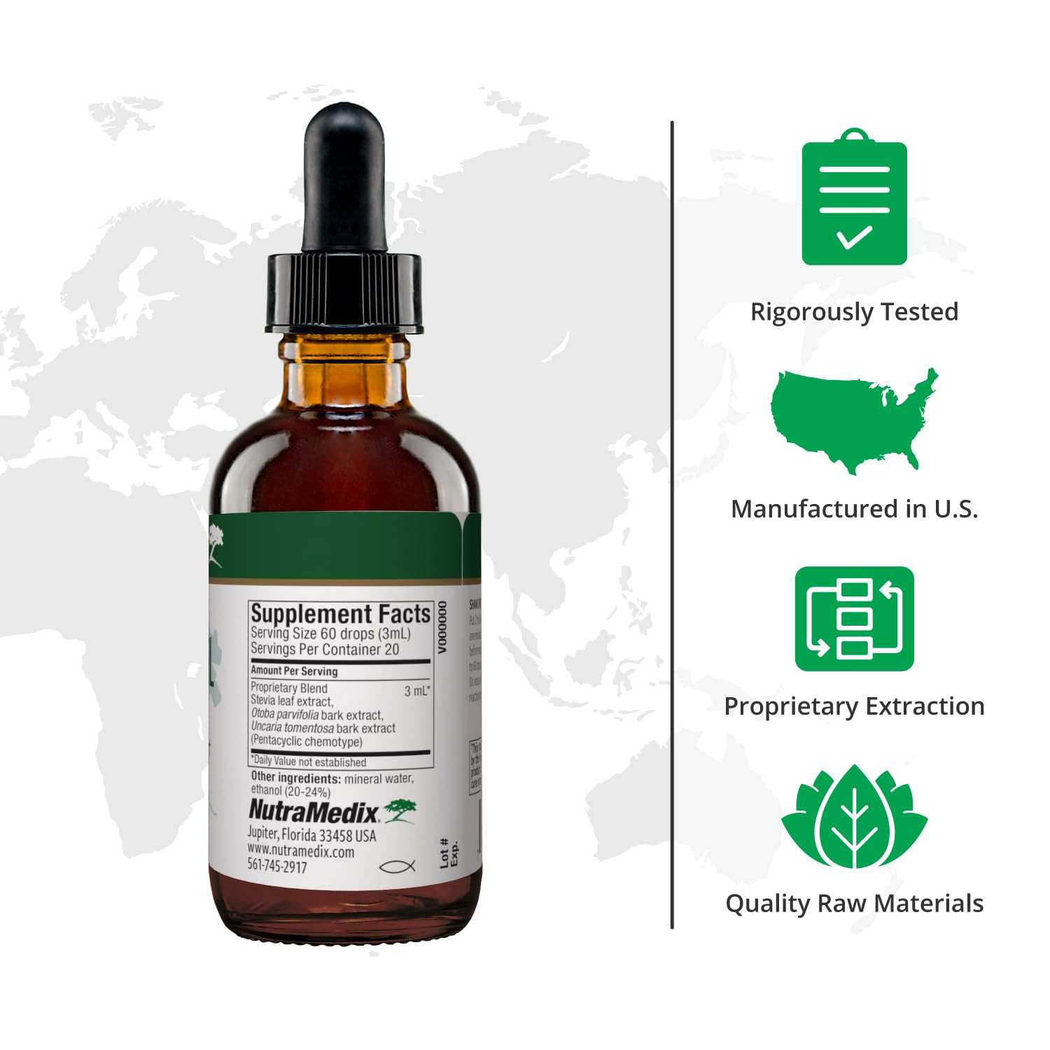 Liquid herbal extract being dispensed from Nutra BRL bottle