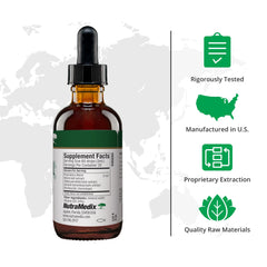 Liquid herbal extract being dispensed from Nutra BRL bottle