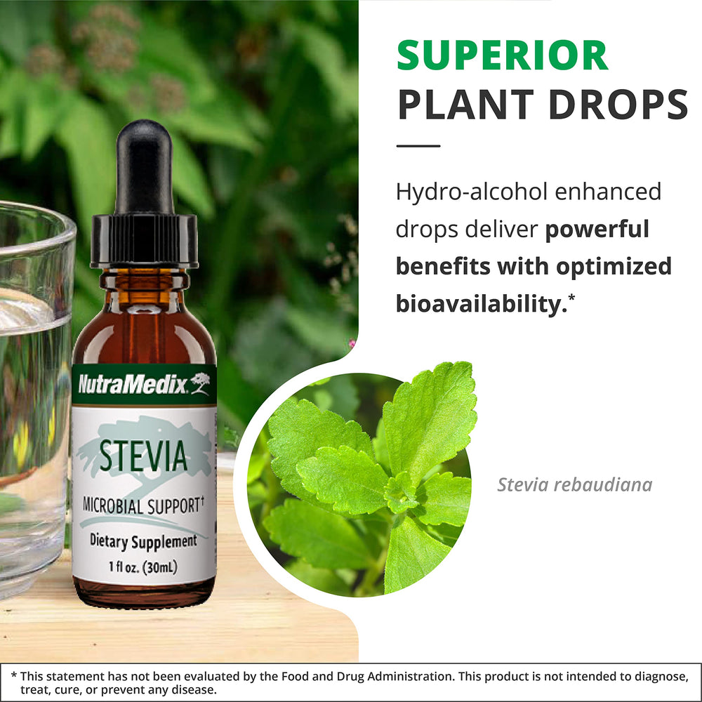 Stevia drops mixing into a glass of water