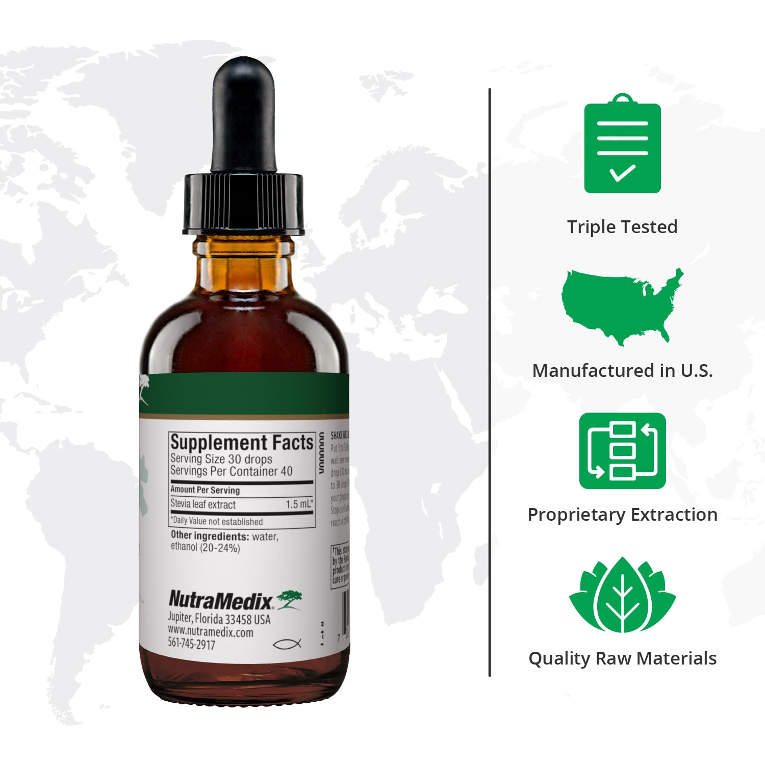 NutraMedix Sweet Leaf Stevia Liquid Drops 2 oz bottle side view