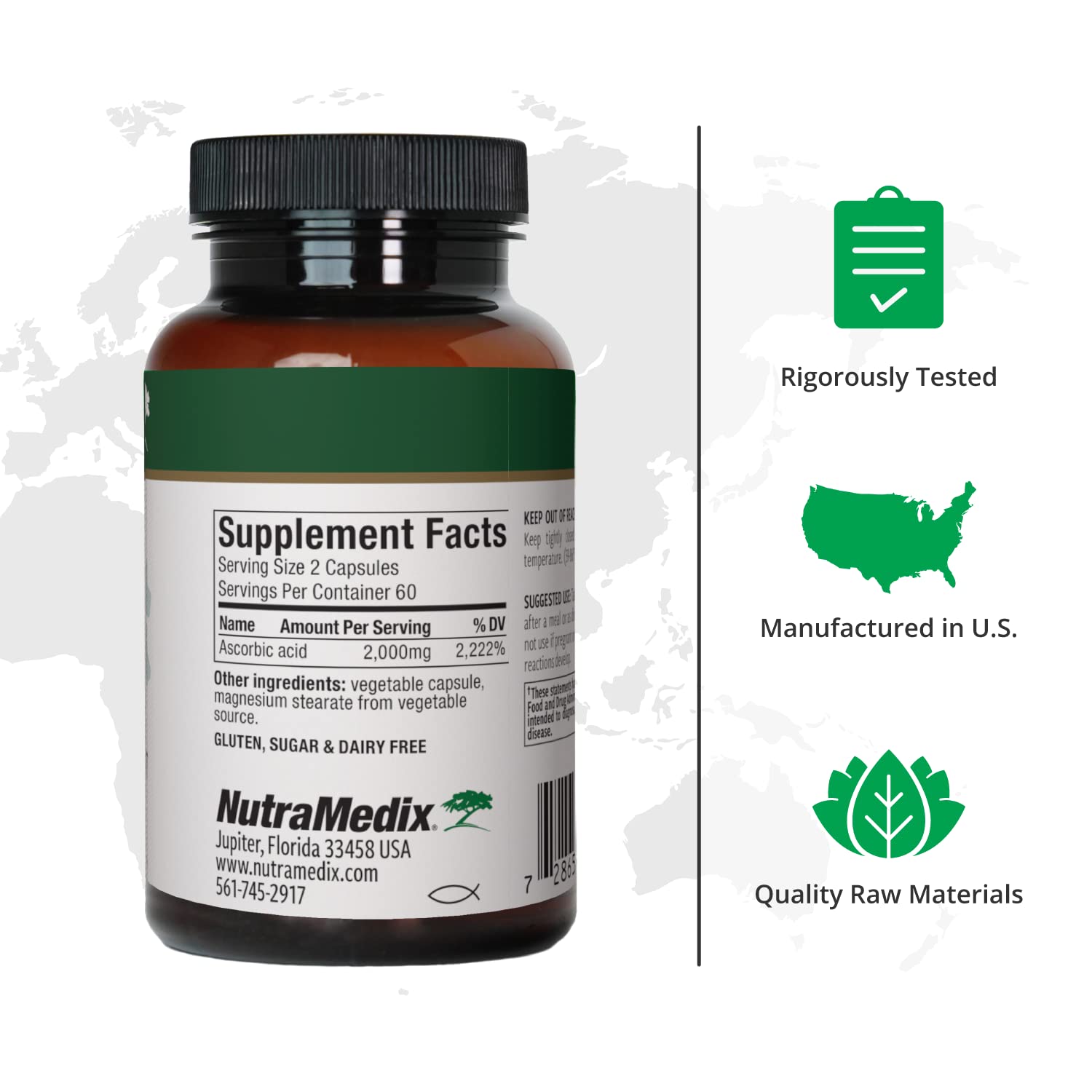 Label image showing ingredients for NutraMedix Vitamin C 1000mg