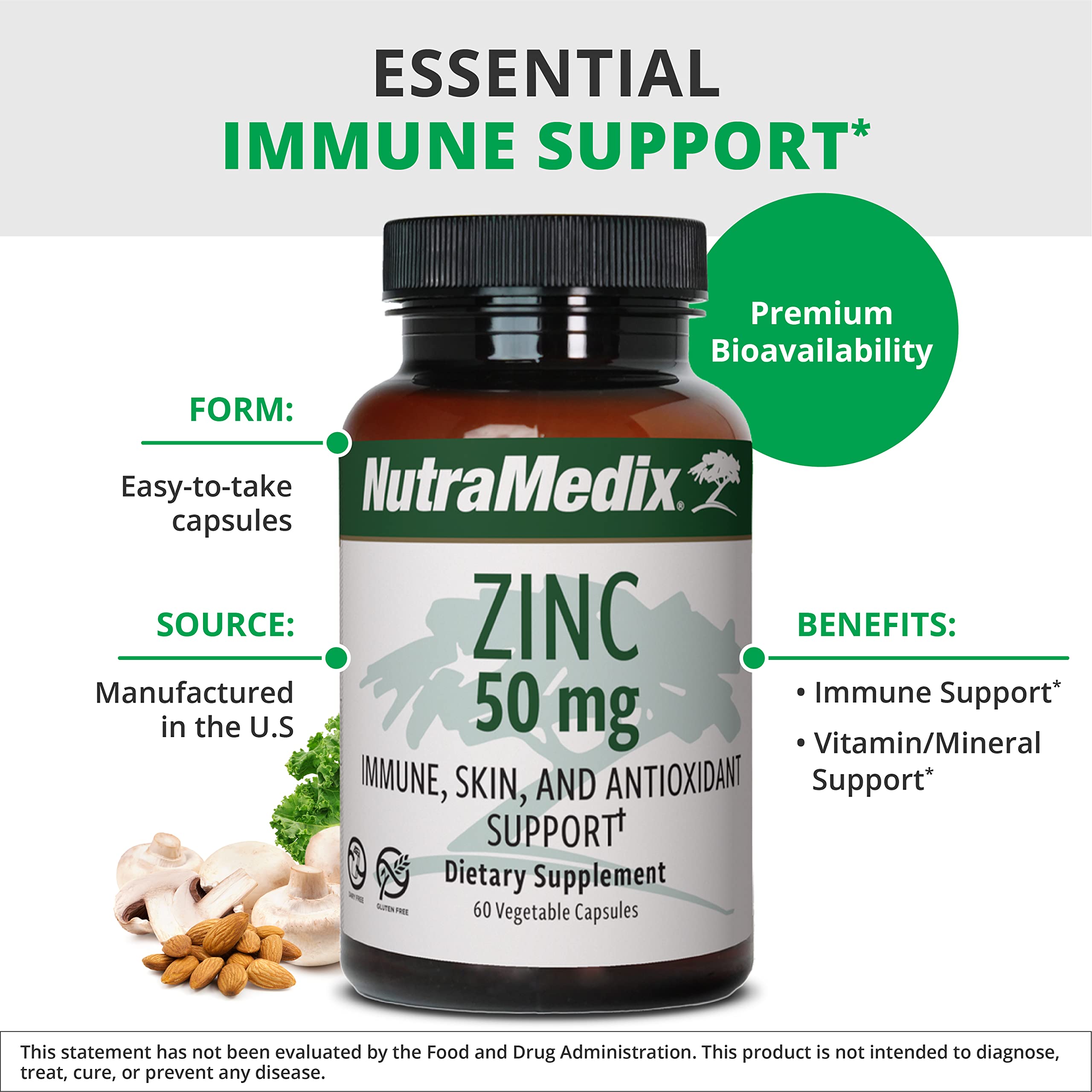 Bottle label showing NutraMedix Zinc 50mg details