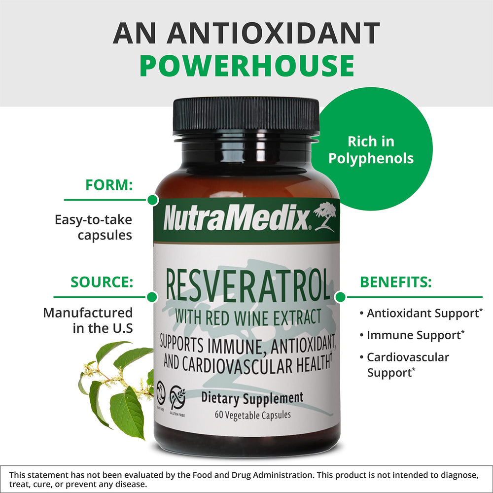 Close-up of NutraMedix Resveratrol capsules for immune health