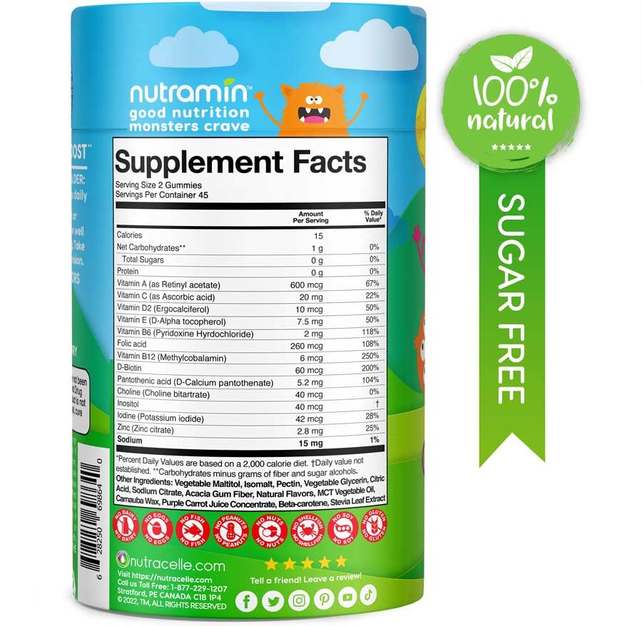 Front view of Nutramin bottle with gummies
