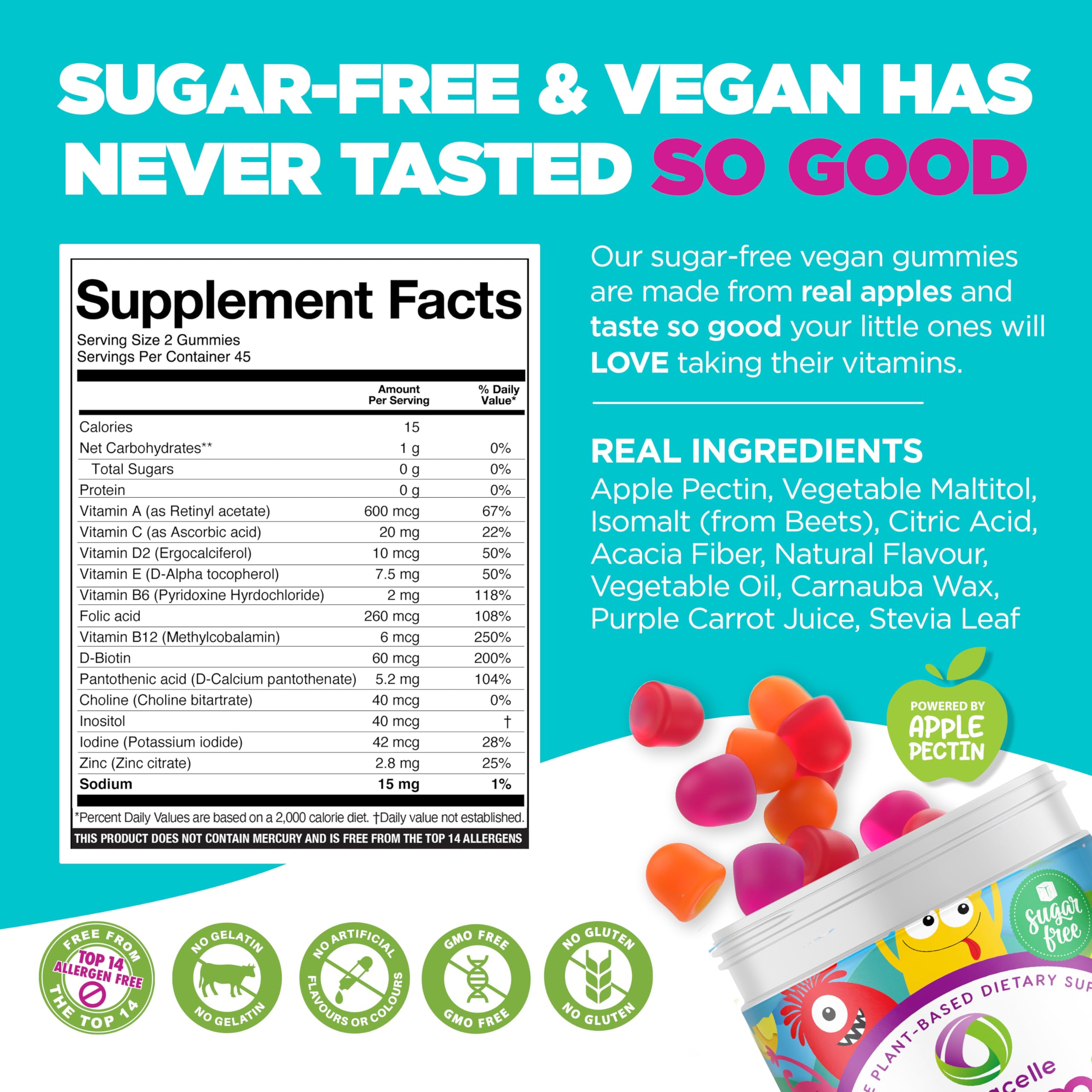 Colorful vegan gummy vitamins for kids