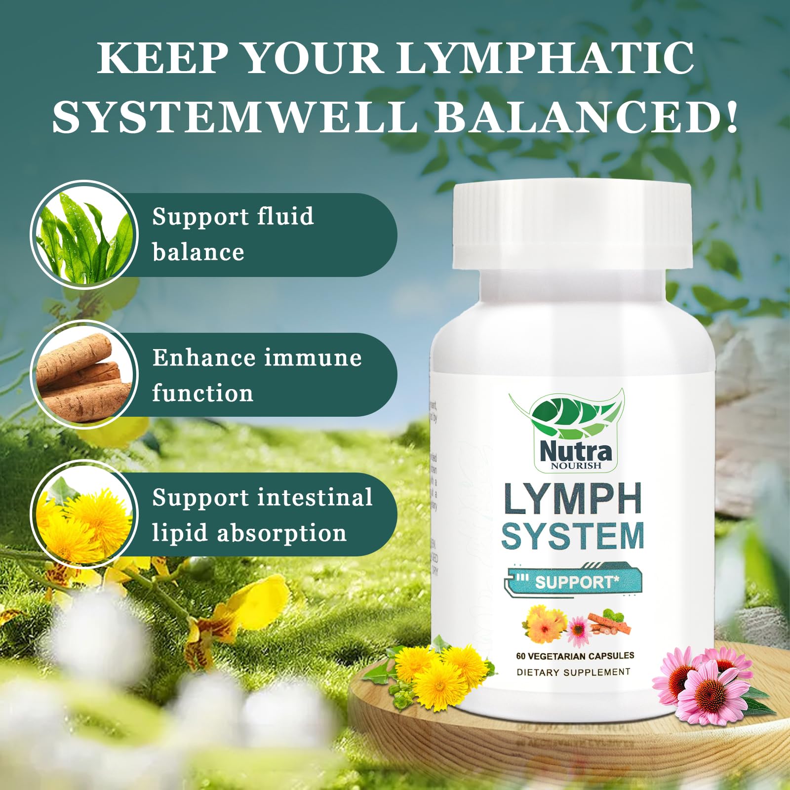 Vegan capsules of NutraNourish Lymphatic Drainage Supplement