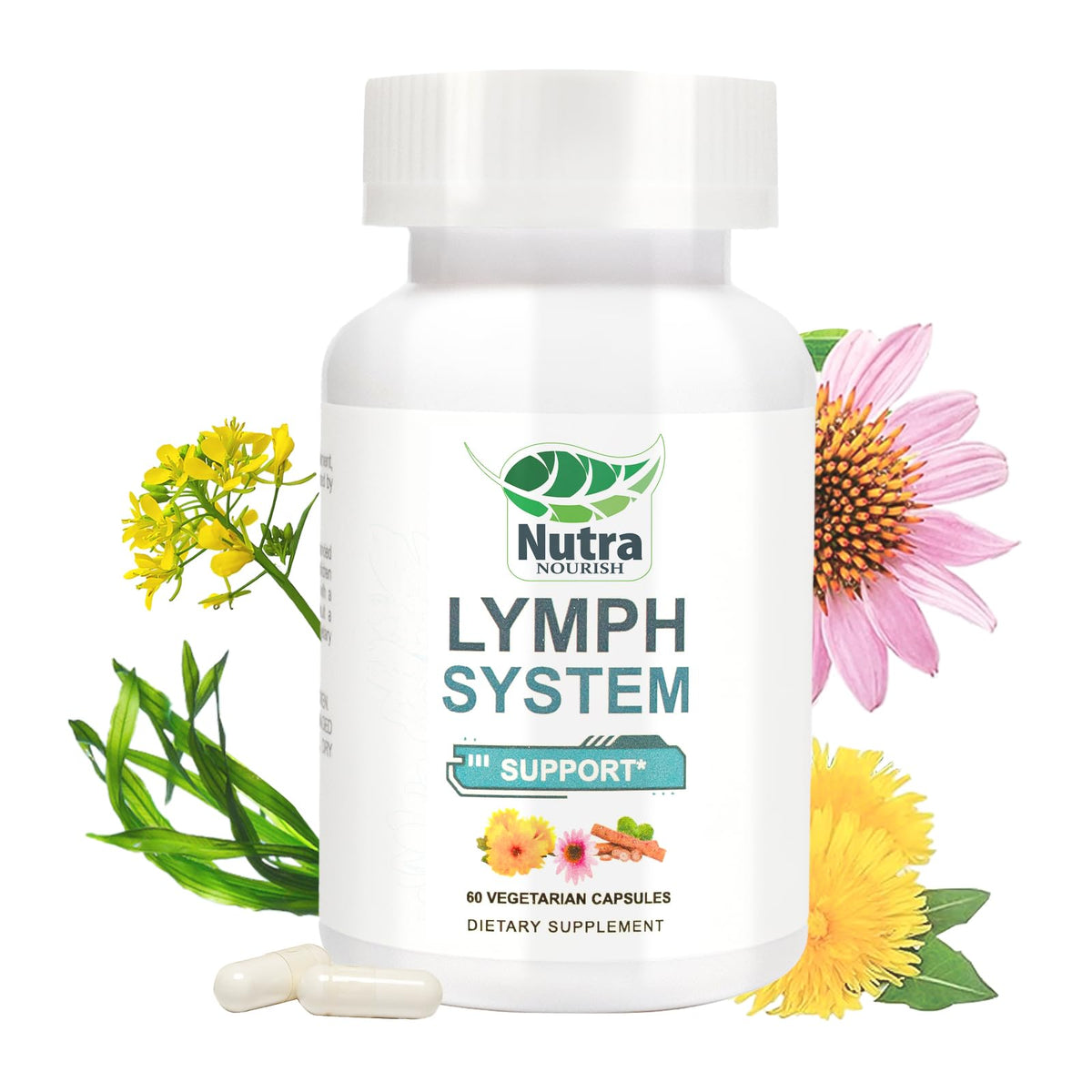 Bottle of NutraNourish Lymphatic Drainage Supplement with label