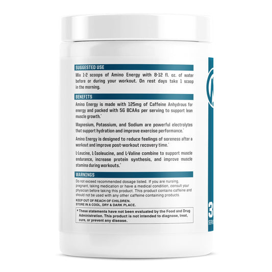 Close-up of NutraOne Amino Energy Berry Lemonade label