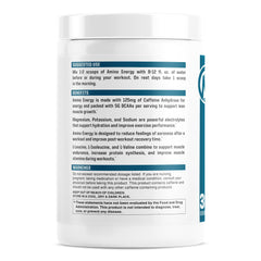 Close-up of NutraOne Amino Energy Berry Lemonade label