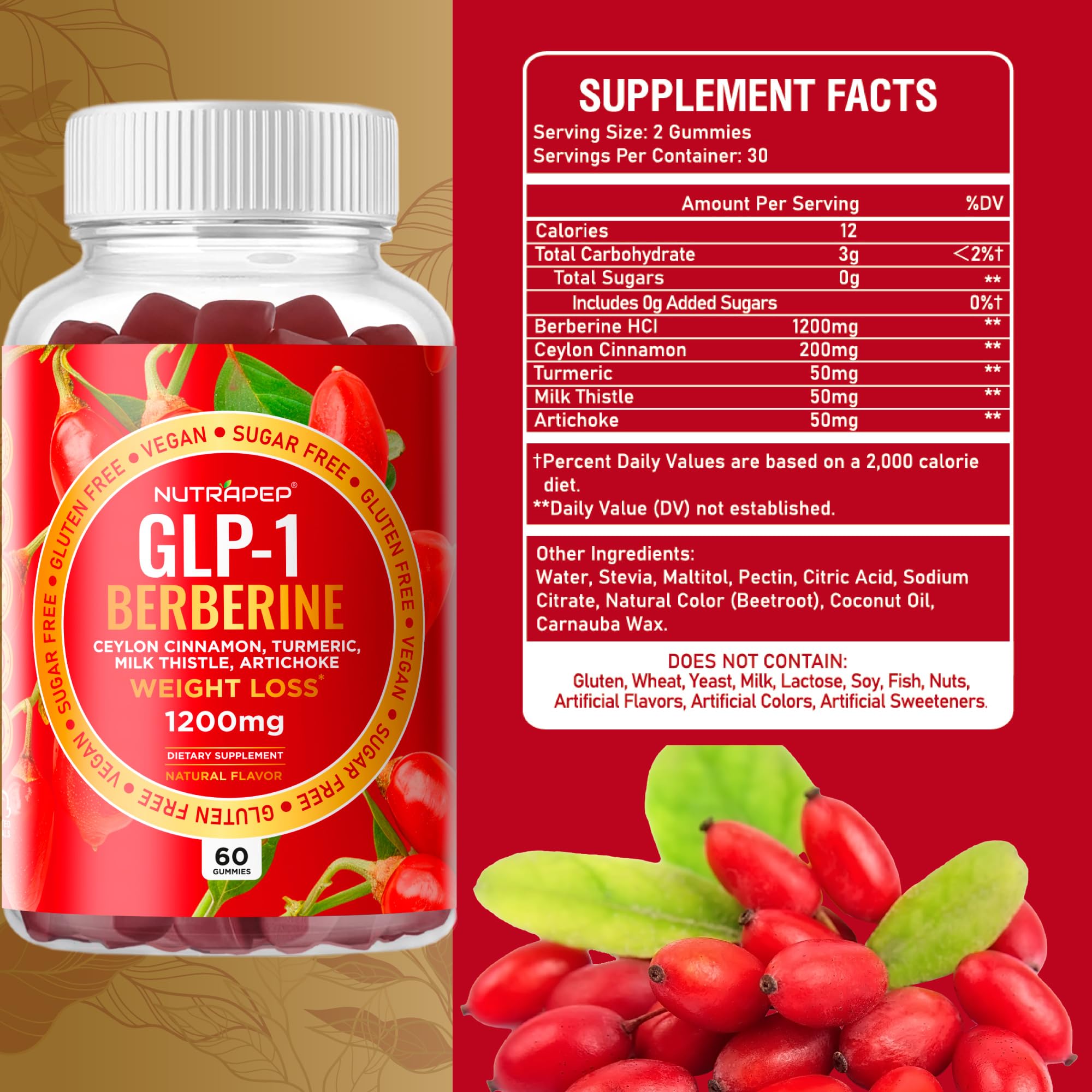 NutraPep Berberine HCl GLP-1 Gummies bottle back view