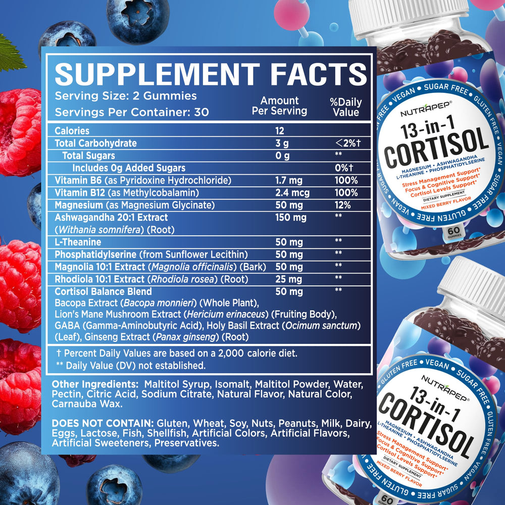 Close-up of NutraPep Cortisol Gummies bottle label
