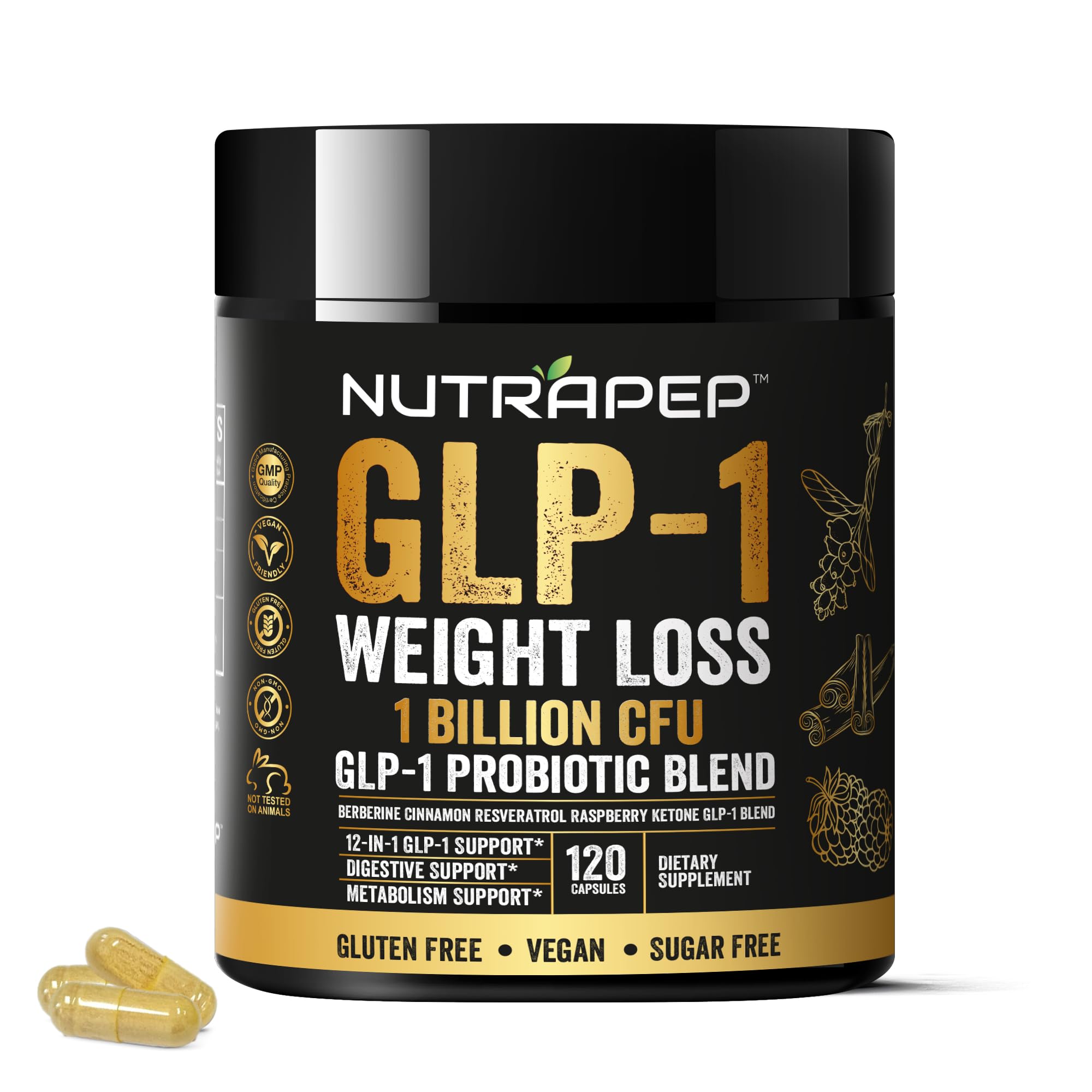 NutraPep GLP-1 Probiotic Weight Loss Supplement bottle with capsules
