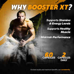 Booster XT supplement bottle with capsules