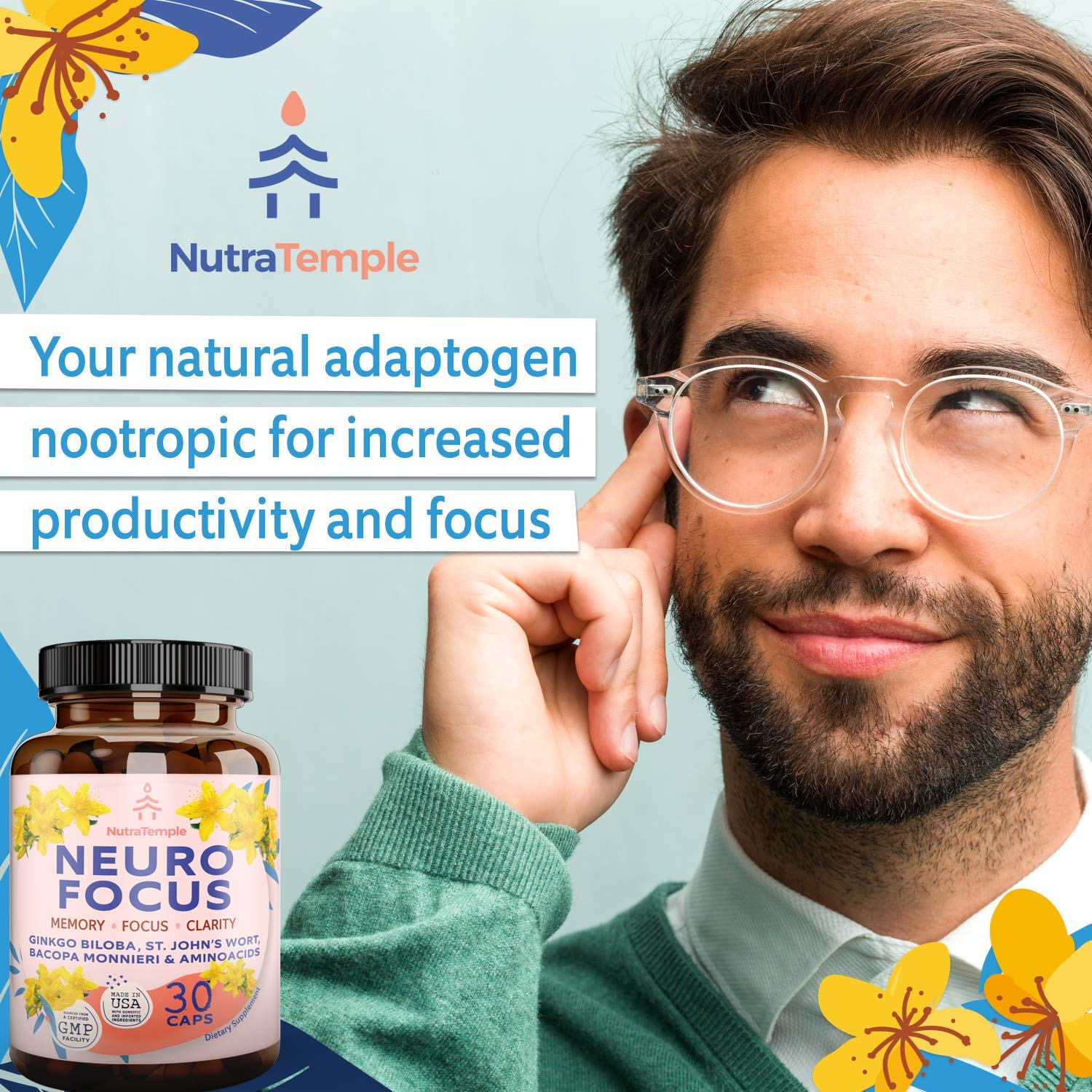 30 brain-boosting capsules in a bottle