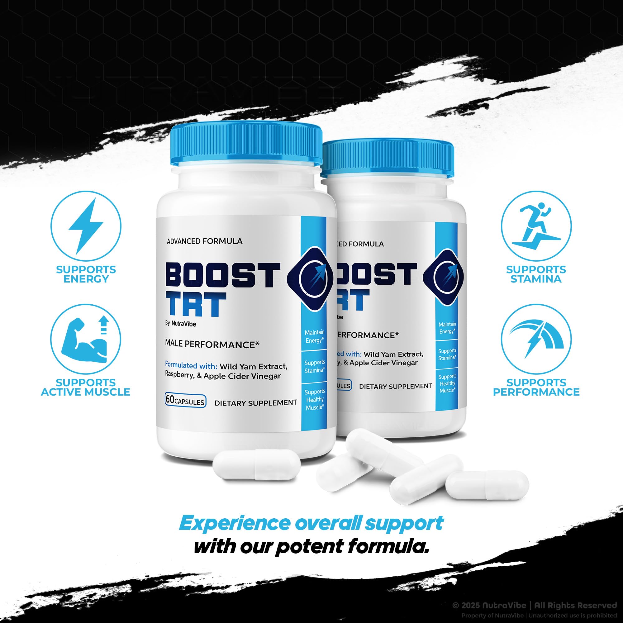 180 capsules indicator on NutraVibe Boost TRT packaging
