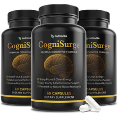 Nutraville CogniSurge bottle and capsules with natural ingredients
