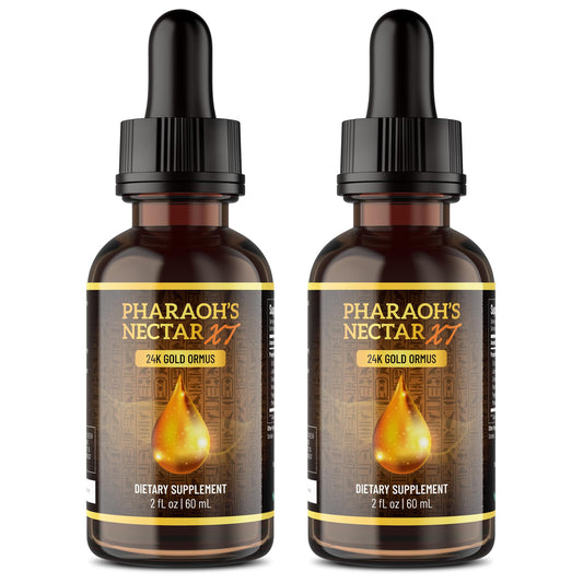 Nutraville Pharaohs Nectar XT bottle featuring 24K monoatomic gold