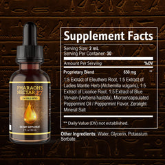 Close-up of the gold liquid in a dropper for Pharaoh's Nectar XT