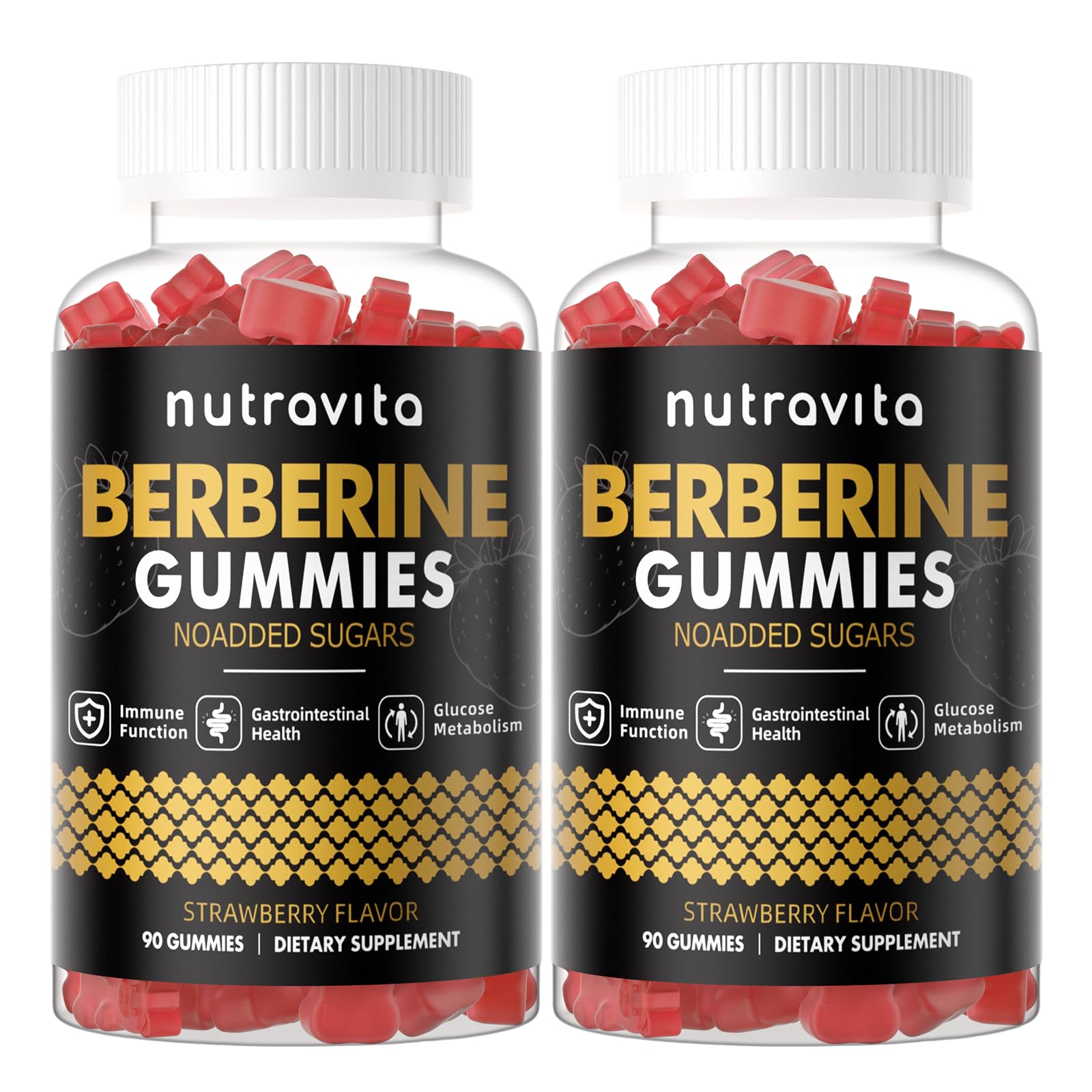 Nutravita Berberine Gummies 1500mg with Ceylon Cinnamon Strawberry flavor 2 pack hero image