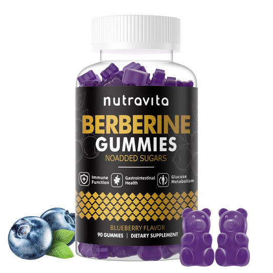 Front view of Nutravita Berberine Gummies Blueberry 1500mg package