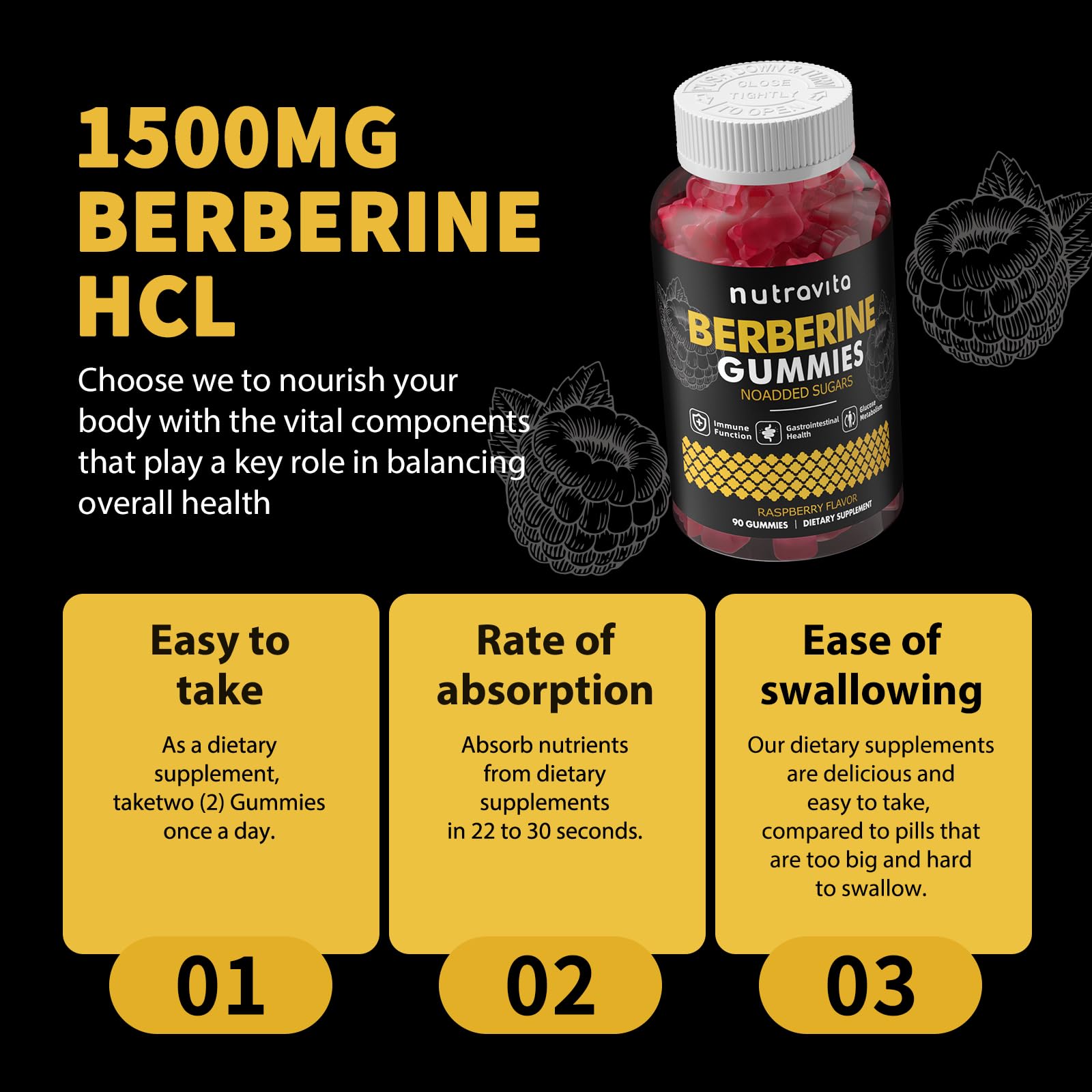 Two-pack Nutravita Berberine Gummies raspberry flavor product shot