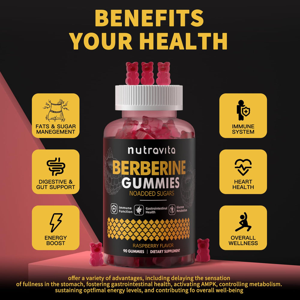 Sugar-free Nutravita Berberine Gummies Raspberry nutrition label