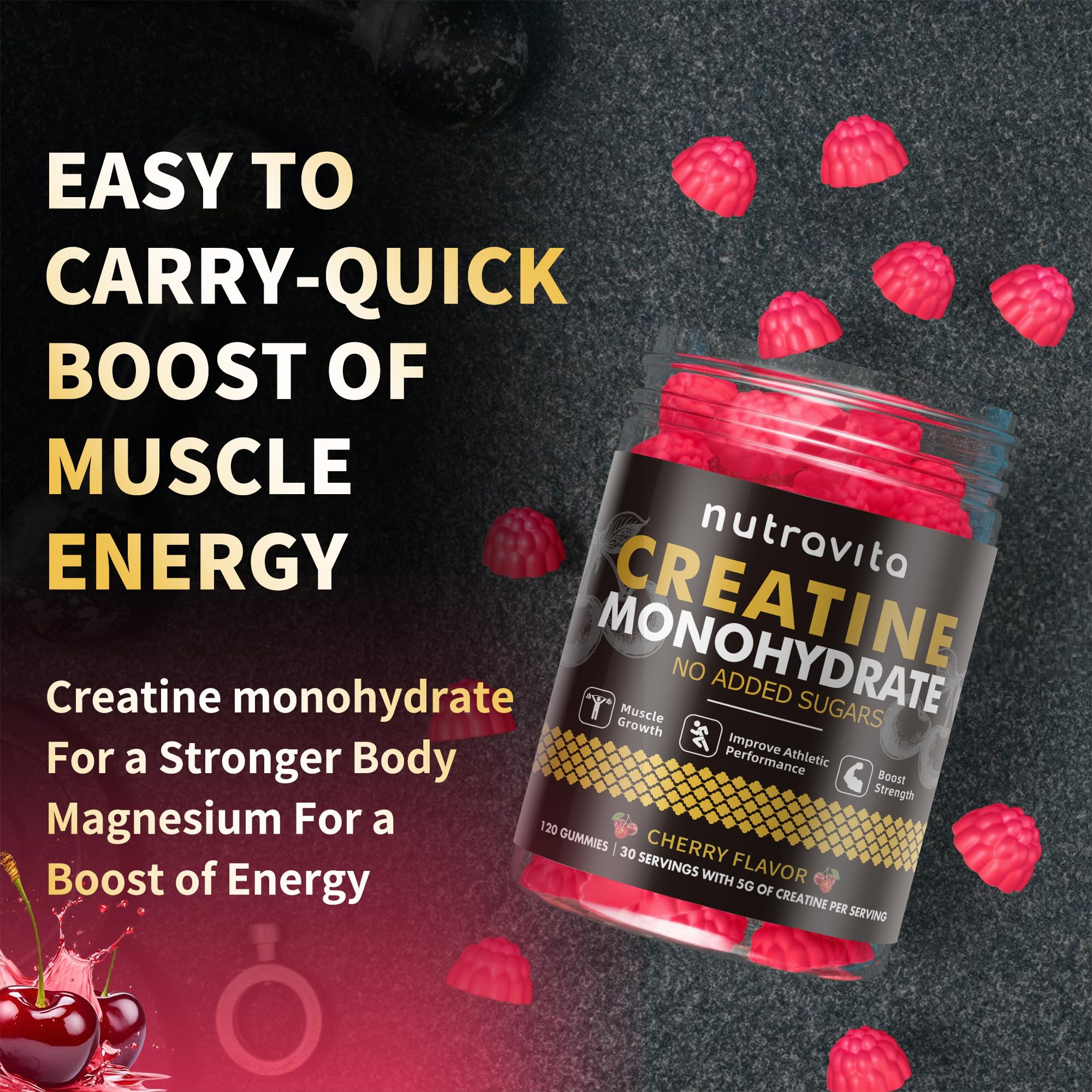 Serving size of 4 gummies equals 5g creatine monohydrate